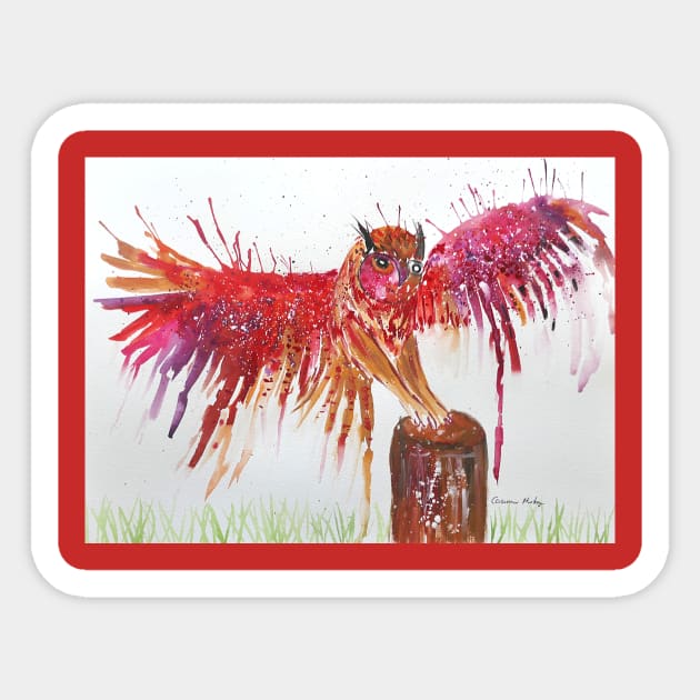 Colorful Red Owl Sticker by Casimirasquirkyart